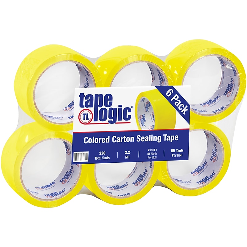 Tape Logic Colored Carton Sealing Heavy Duty Packing Tape, 2" x 55 yds., Yellow, 6/Carton (T90122Y6PK) image 1