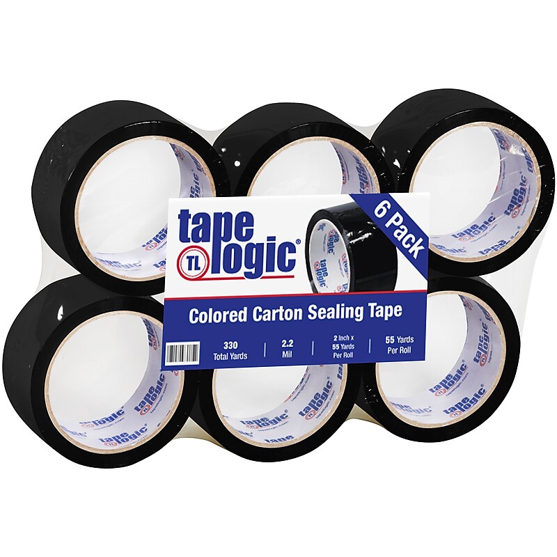 Tape Logic Colored Carton Sealing Heavy Duty Packing Tape, 2" x 55 yds., Black, 6/Carton (T90122BK6PK) image 1