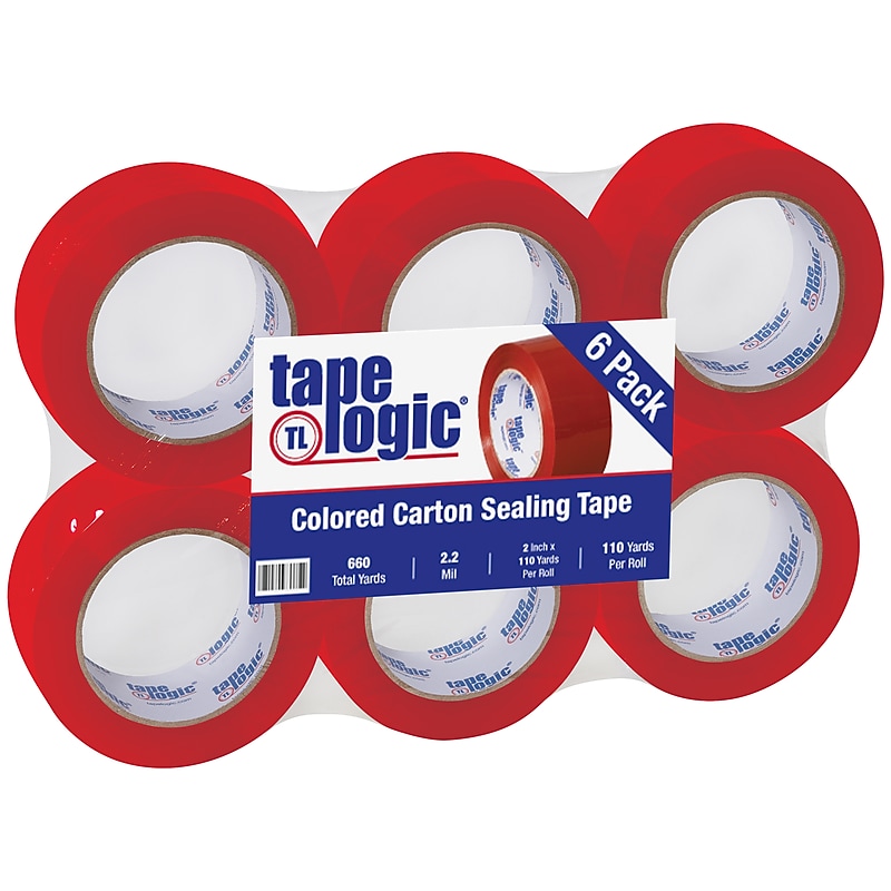 Tape Logic Colored Carton Sealing Heavy Duty Packing Tape, 2" x 110 yds., Red, 6/Carton (T90222R6PK) image 1