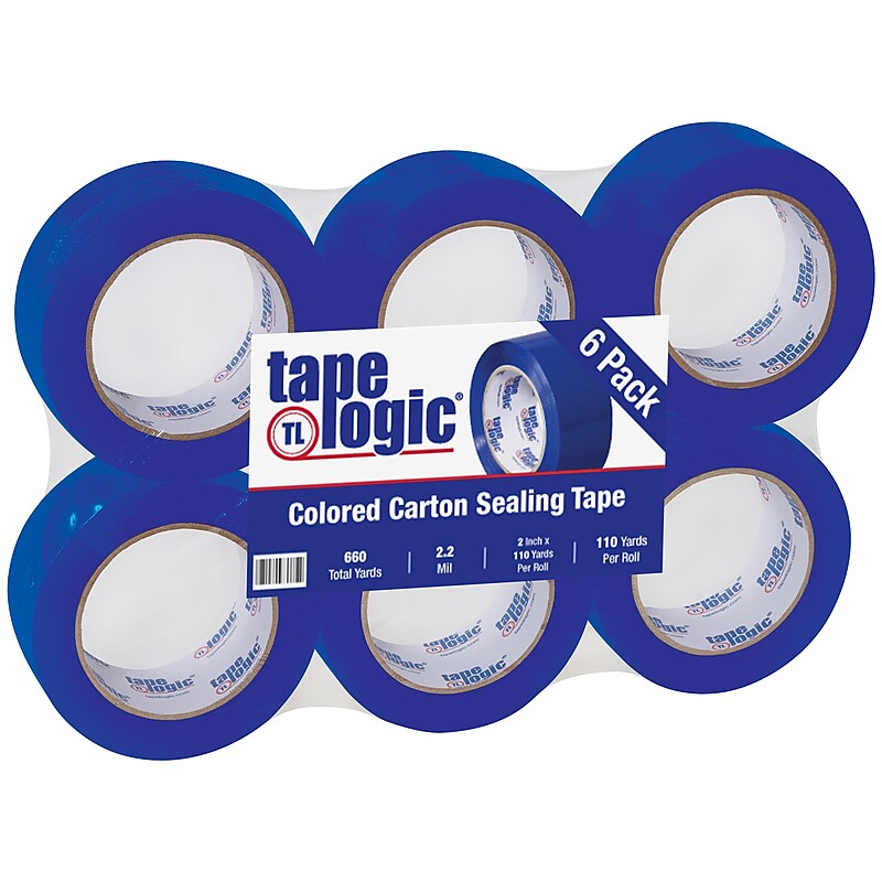Tape Logic Colored Carton Sealing Heavy Duty Packing Tape, 2" x 110 yds., Blue, 6/Carton (T90222B6PK) image 1