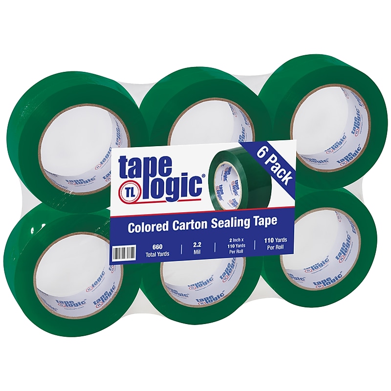 Tape Logic Colored Carton Sealing Heavy Duty Packing Tape, 2" x 110 yds., Green, 6/Carton (T90222G6PK) image 1