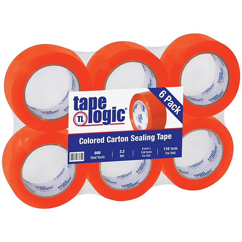 Tape Logic Colored Carton Sealing Heavy Duty Packing Tape, 2" x 110 yds., Orange, 6/Carton (T90222O6PK) image 1