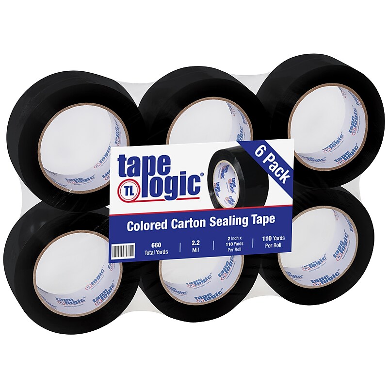 Tape Logic Colored Carton Sealing Heavy Duty Packing Tape, 2" x 110 yds., Black, 6/Carton (T90222BK6PK) image 1