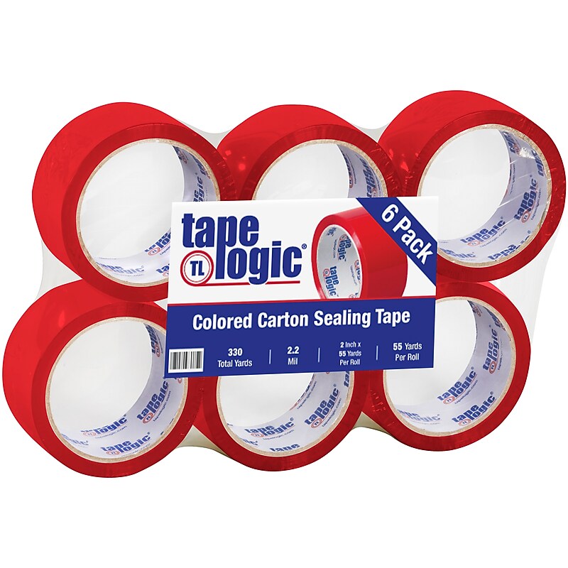 Tape Logic Colored Carton Sealing Heavy Duty Packing Tape, 2" x 55 yds., Red, 6/Carton (T90122R6PK) image 1