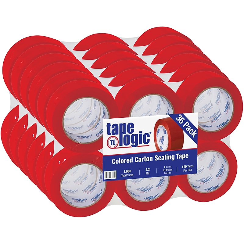Tape Logic Colored Carton Sealing Heavy Duty Packing Tape, 2" x 110 yds., Red, 36/Carton (T90222R) image 1
