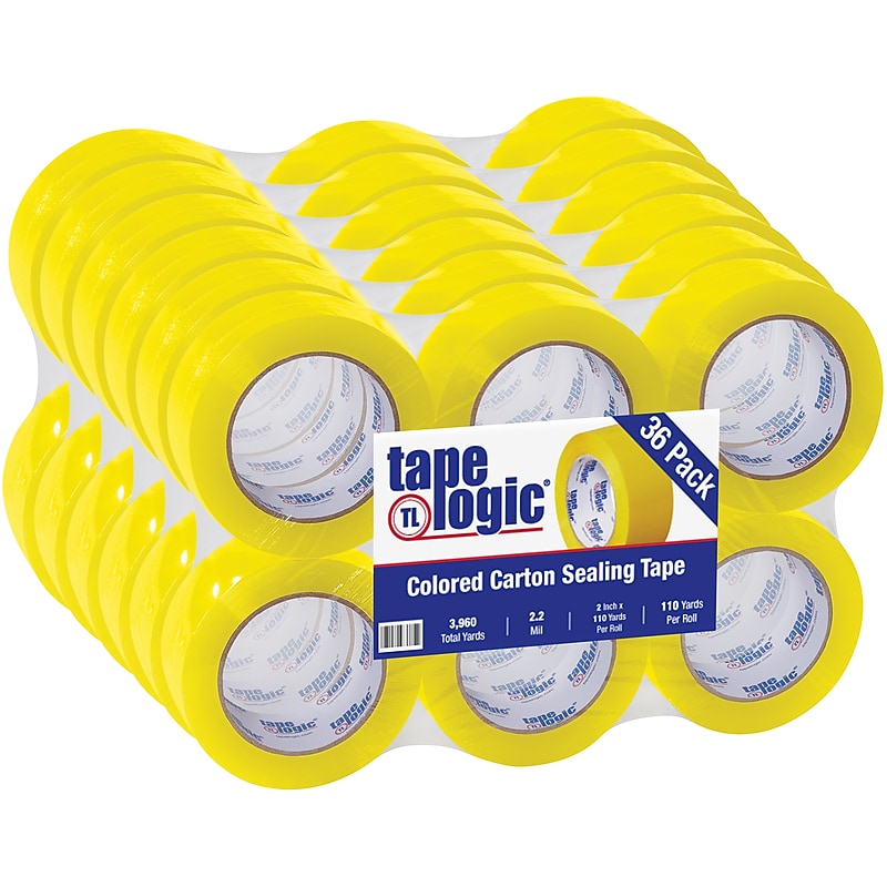 Tape Logic Colored Carton Sealing Heavy Duty Packing Tape, 2" x 110 yds., Yellow, 36/Carton (T90222Y) image 1