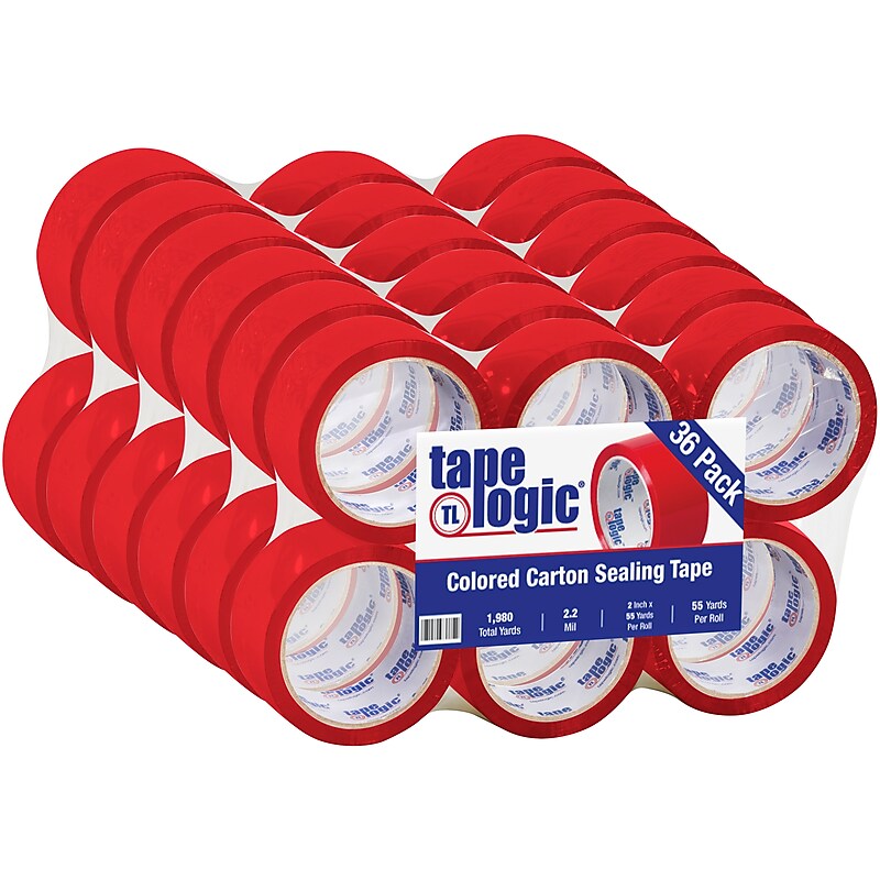 Tape Logic Colored Carton Sealing Heavy Duty Packing Tape, 2" x 55 yds., Red, 36/Carton (T90122R) image 1