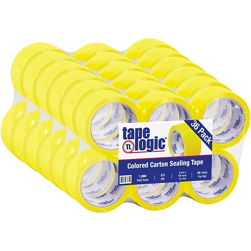 Tape Logic Colored Carton Sealing Heavy Duty Packing Tape, 2" x 55 yds., Yellow, 36/Carton (T90122Y) image 1
