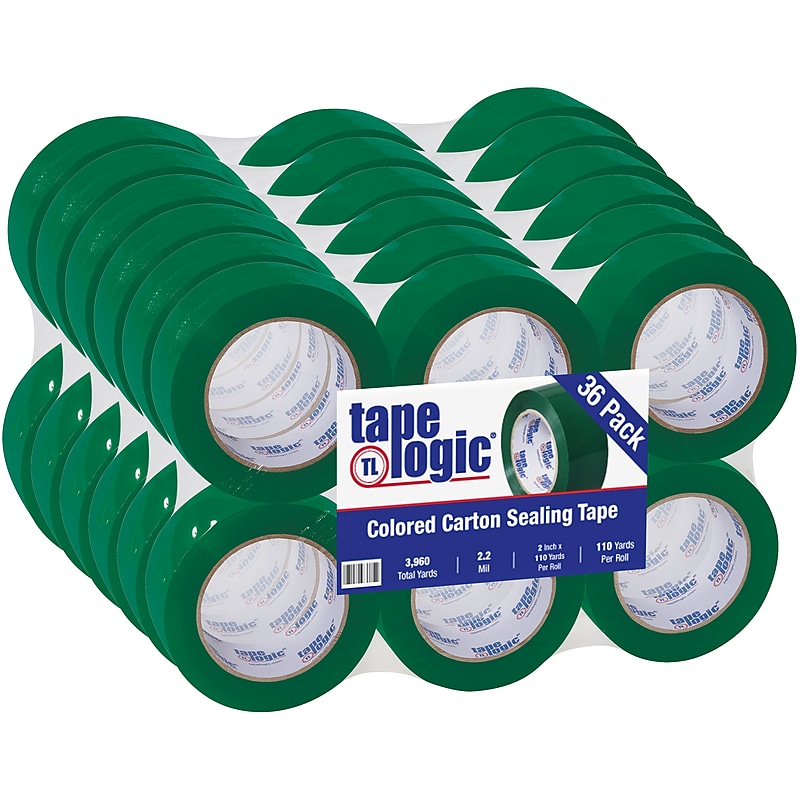 Tape Logic Colored Carton Sealing Heavy Duty Packing Tape, 2" x 110 yds., Green, 36/Carton (T90222G) image 1