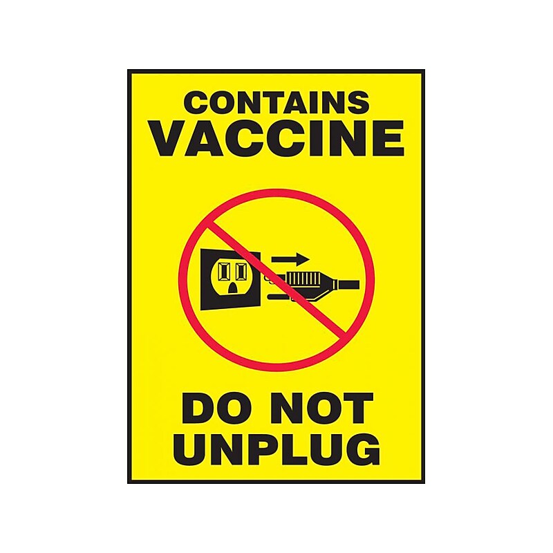 Accuform Contains Vaccine Do Not Unplug Magnetic Label, 5" x 7", Yellow/Black/Red (MBDX505MG) image 1