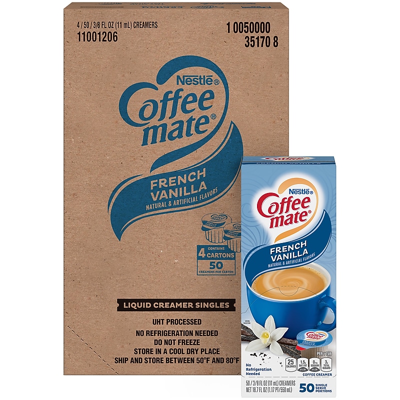 Coffee mate Singles French Vanilla Dairy Free Liquid Creamer, 50 Tubs/Box, 4/Boxes (283-00009) image 1