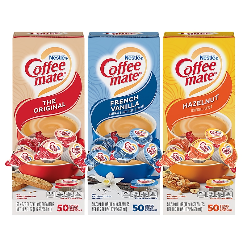 Coffee mate Variety Pack Original/French Vanilla/Hazelnut Liquid Creamer, 0.38 oz., 150/Carton (NES46193) image 1