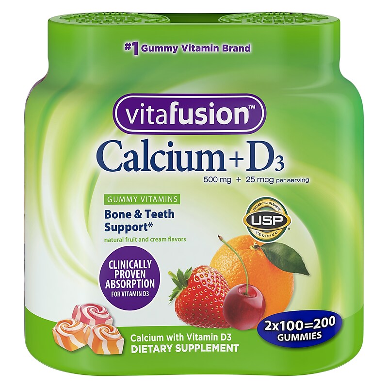 Vitafusion Calcium+D3 Gummy Vitamins with Bone Support for Adults, 500mg, 100 Count, 2 Pack image 1
