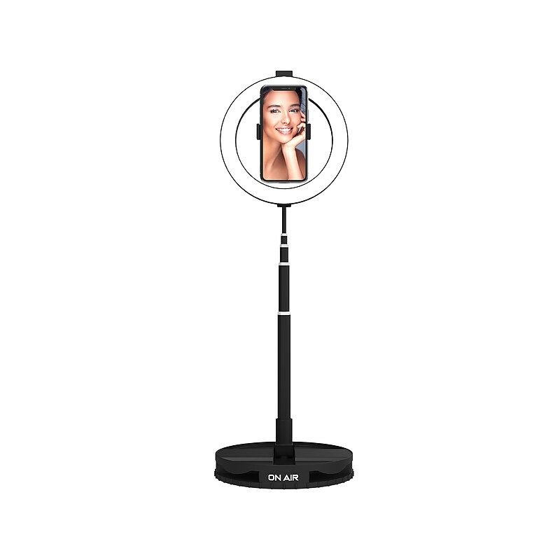 Tzumi On Air Halo Travel Pro Ring Light Stand with Phone Holder, Universal, Black (8072ST) image 1
