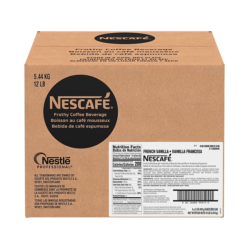 Nescafe French Vanilla Frothy Coffee Beverage Mix, Packet, 32 oz., 6/Carton (12025548) image 1