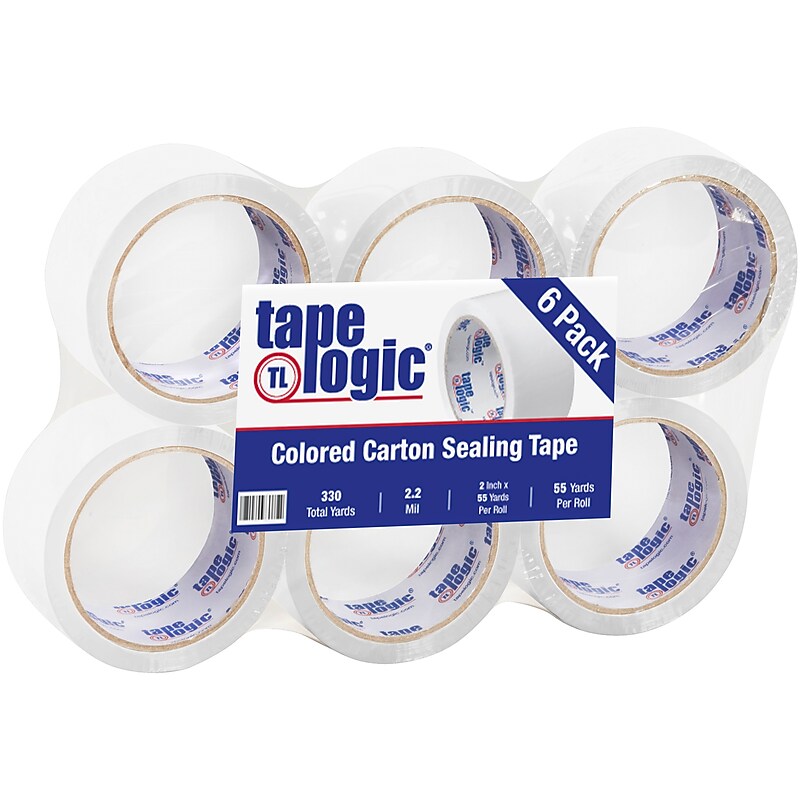 Tape Logic Colored Carton Sealing Heavy Duty Packing Tape, 2" x 55 yds., White, 6/Carton (T90122W6PK) image 1