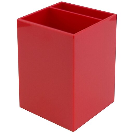 JAM Paper® Plastic Pen Holder, Red, Desktop Pencil Cup, Sold