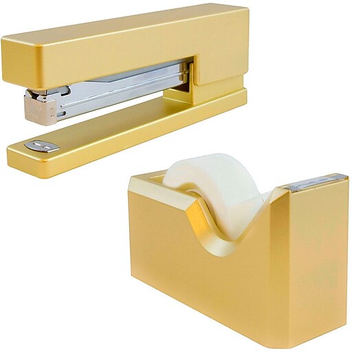 JAM Paper® Office & Desk Sets, 1 Stapler & 1 Tape Dispenser, Gold, 2