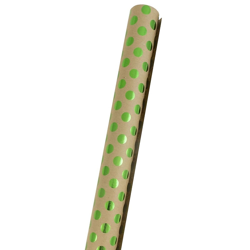 JAM Paper Christmas Wrapping Paper, 25 Sq. ft. x 30", Brown Kraft with Green Foil Dots (165KD25gr) image 1