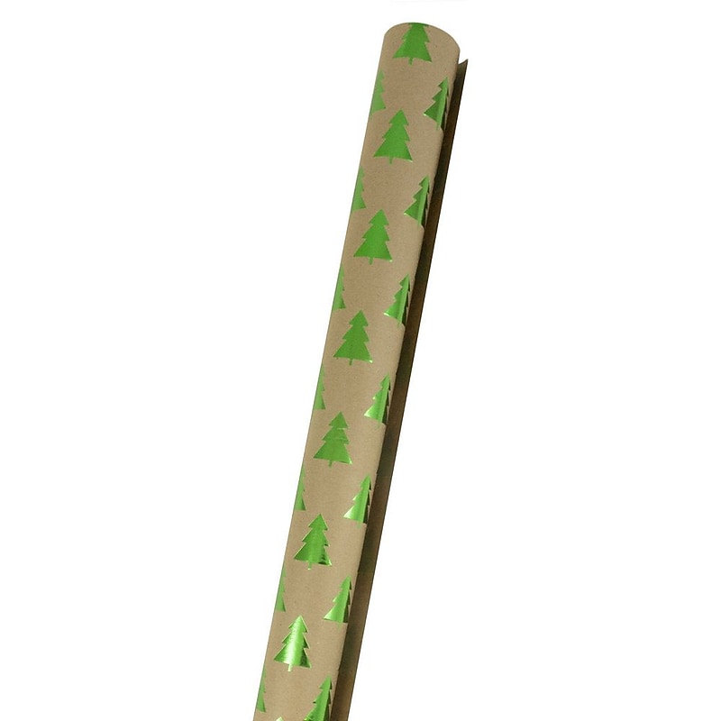 JAM Paper Christmas Wrapping Paper, 25 Sq. ft. x 30", Green Trees on Brown Kraft (165KT25gr) image 1