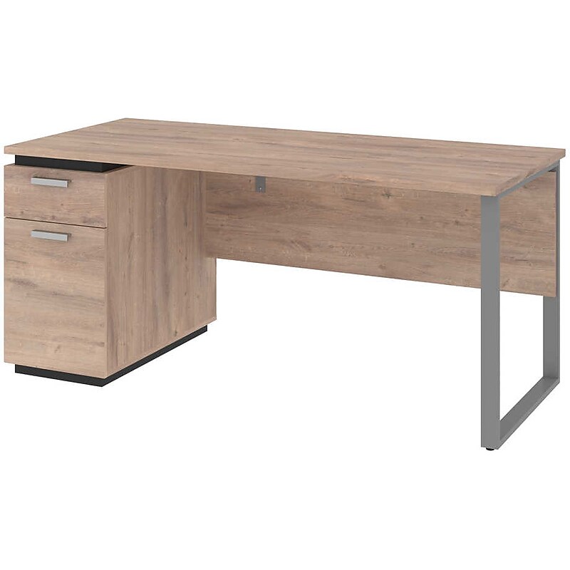 Bestar Aquarius 66" Desk with Single Pedestal, Rustic Brown/Graphite (114400-000009) image 1