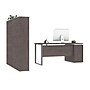 Bestar Aquarius 66" Computer Desk with Single Pedestal and 2 Storage Cabinets, Bark Grey/White (114851-000047)~#|#~sp118567424_sc7