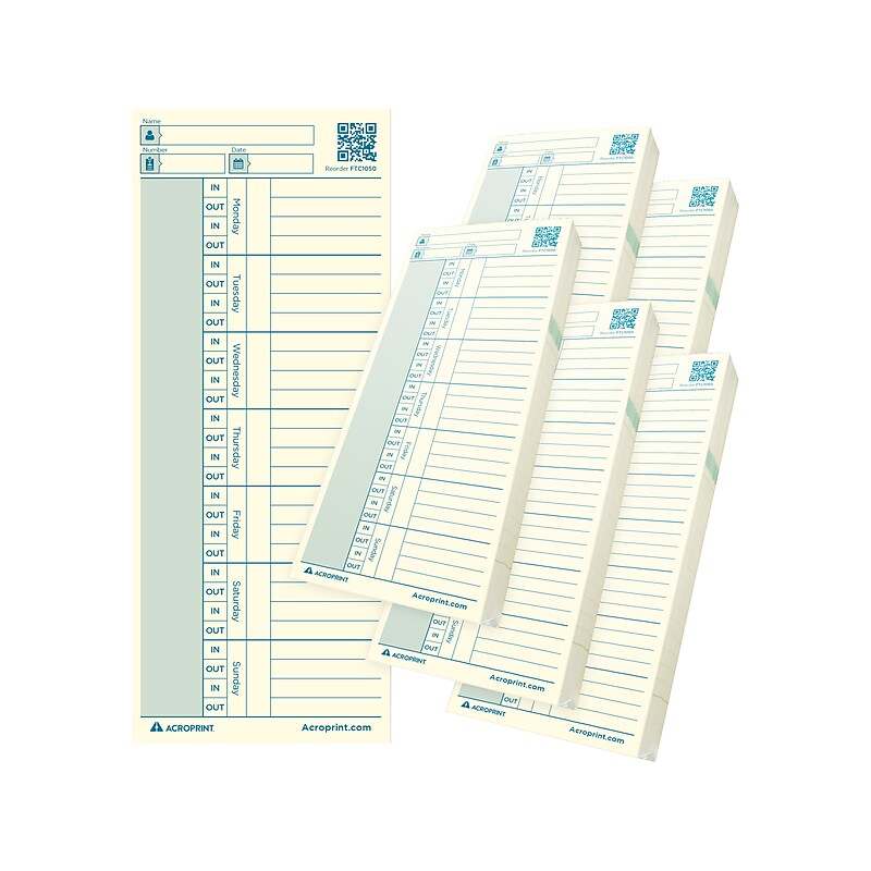 Acroprint Authentic Time Card for ES700/ES900/Green Time Clock, 250/Pack (01-0296-004) image 1