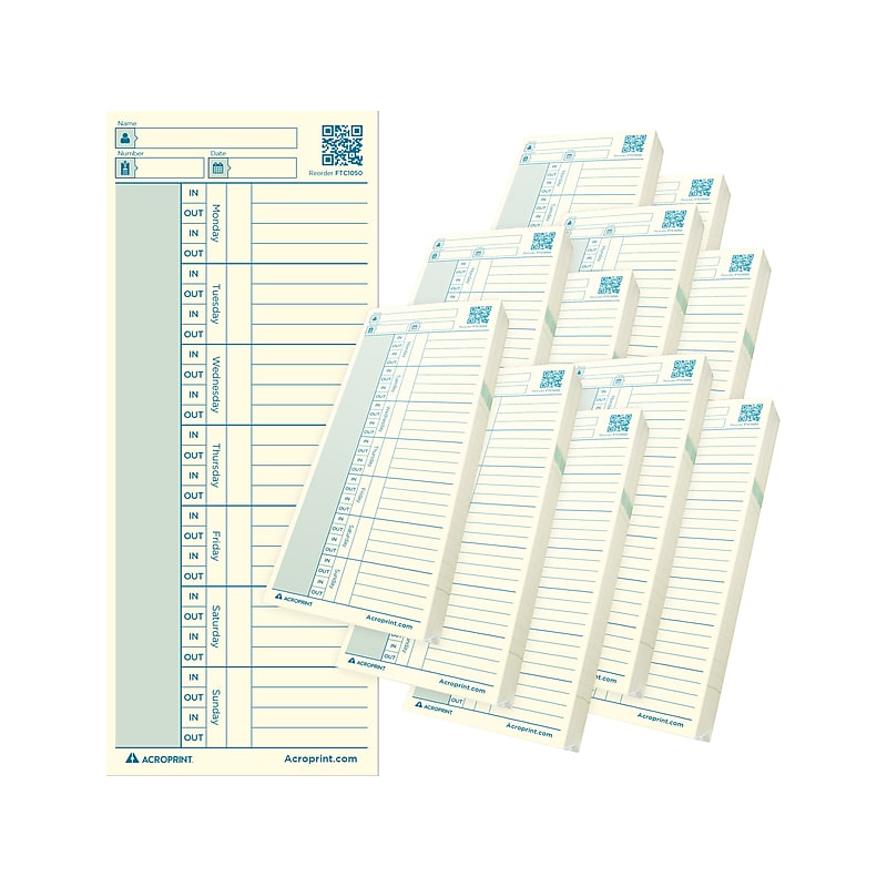 Acroprint Authentic Time Card for ES700/ES900/Green Time Clock, 550/Pack (01-0296-007) image 1