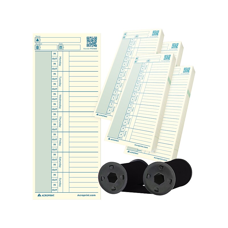 Acroprint Authentic Time Card with Ribbon for M125/M150 Green Time Clock, 200/Pack (01-0296-005) image 1
