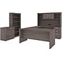 Bestar Logan 66" U-Shaped Executive Desk with Hutch, Lateral File Cabinet, and Bookcase, Bark Grey (46851-47)~#|#~sp118668862_sc7