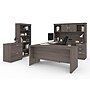 Bestar Logan 66" U-Shaped Executive Desk with Hutch, Lateral File Cabinet, and Bookcase, Bark Grey (46851-47)~#|#~sp118668863_sc7