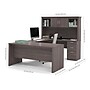 Bestar Logan 66" U-Shaped Executive Desk with Hutch, Lateral File Cabinet, and Bookcase, Bark Grey (46851-47)~#|#~sp118668864_sc7