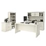 Bestar Logan 66" U-Shaped Executive Desk with Hutch, Lateral File Cabinet, and Bookcase, White Chocolate (46851-31)~#|#~sp118668872_sc7