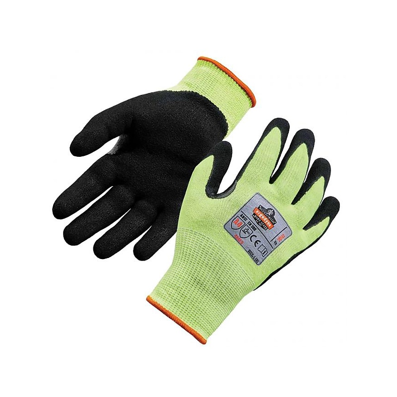 Ergodyne ProFlex 7041 Hi-Vis Nitrile-Coated Cut-Resistant Gloves, ANSI A4, Wet Grip, Lime, Large, 12 Pairs (17814) image 1