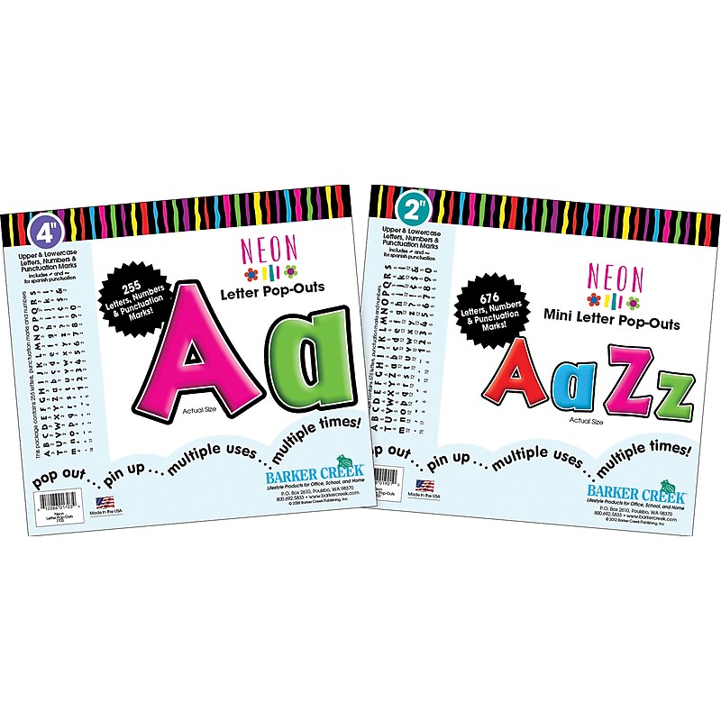 Barker Creek Neon  2" & 4" Letters and Numbers, Multicolored, 931/Pack (BCP3502) image 1