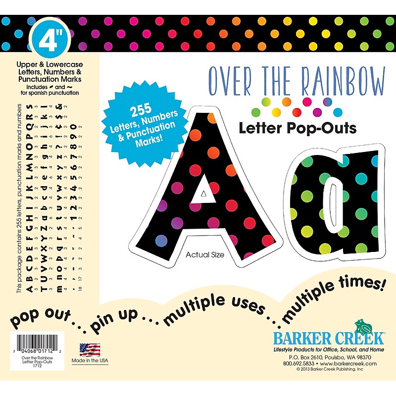 Barker Creek Over the Rainbow  4" Letters and Numbers, Multicolored, 255/Pack (LL1712) image 1