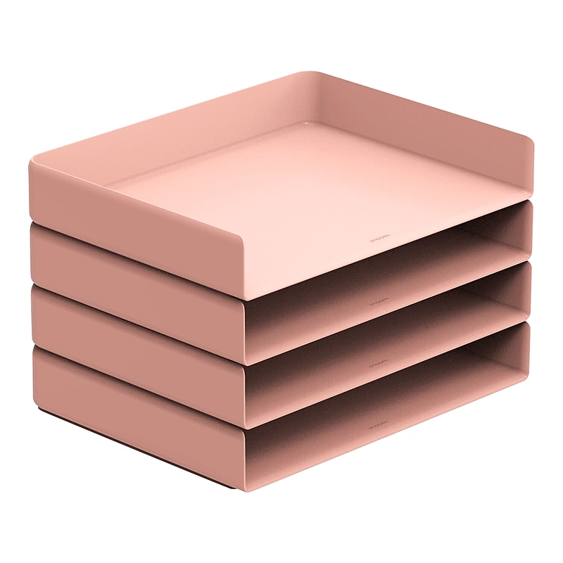 Poppin Stackable Front Loading Letter Tray, Letter Size, Pink, 4/Pack (108517) image 1