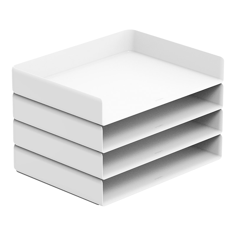 Poppin Stackable Front Loading Letter Tray, Letter Size, White, 4/Pack (108520) image 1