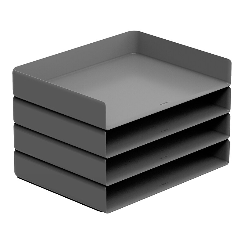 Poppin Stackable Front Loading Letter Tray, Letter Size, Dark Gray, 4/Pack (108518) image 1