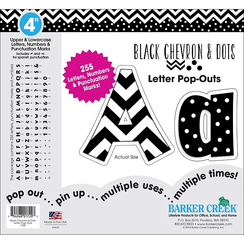 Barker Creek Chevron & Dots  4" Letters and Numbers, Multicolored, 255/Pack (LL1720) image 1