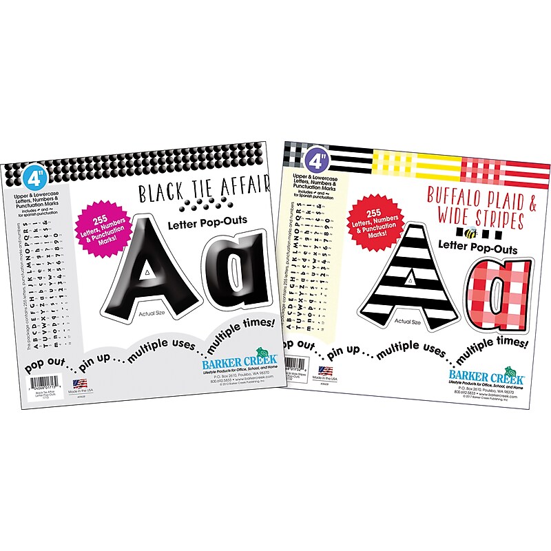 Barker Creek Black & White, Buffalo Plaid  4" Letters and Numbers, Multicolored, 510/Pack (4141) image 1
