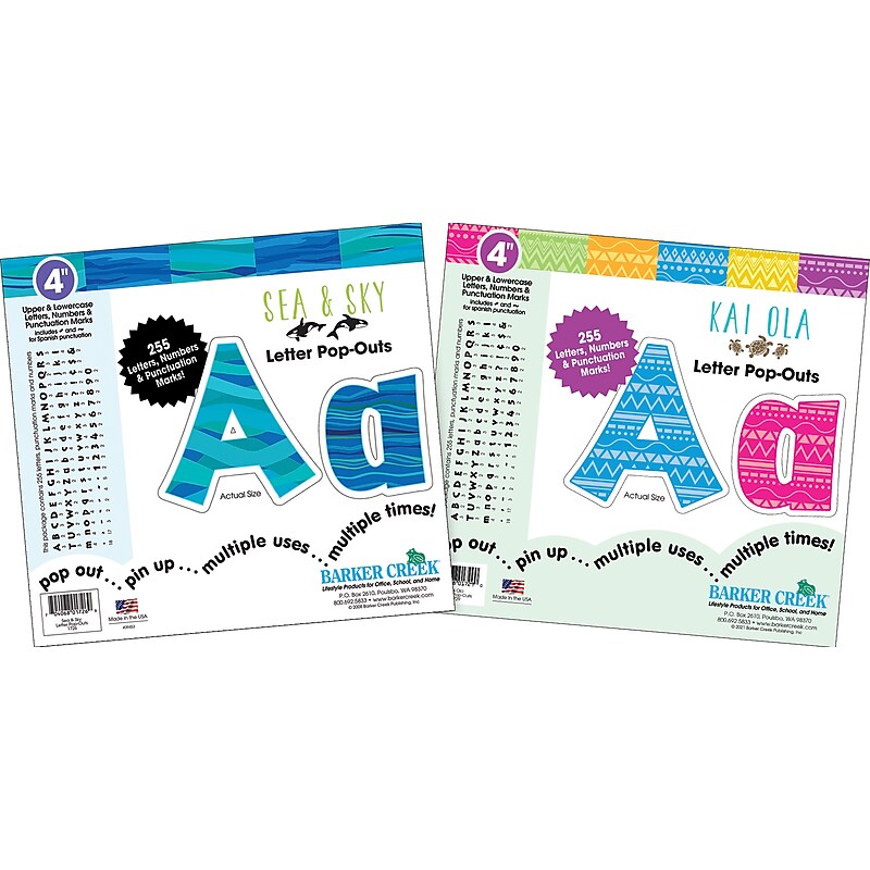 Barker Creek Sea & Sky, Kai Ola  4" Letters and Numbers, Multicolored, 510/Pack (4130) image 1