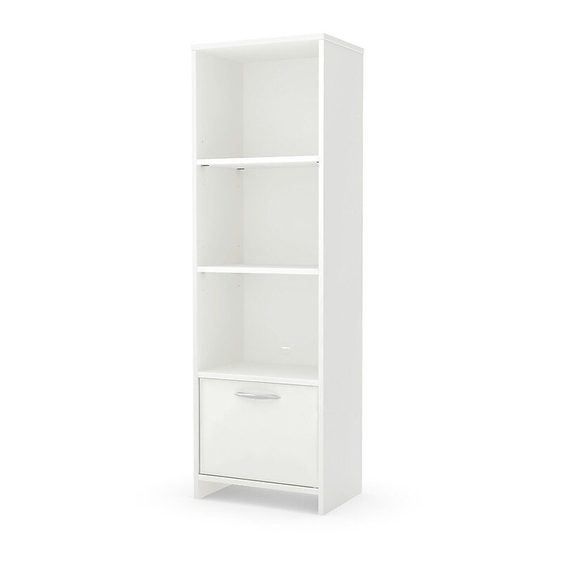 South Shore Step One Narrow 3-Shelf Bookcase with Door, Pure White (10249) image 1