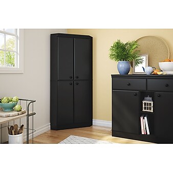 South Shore Morgan 62.5" Particle Board Storage Cabinet with 3 Shelves, Pure Black (10386)