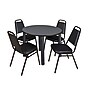 Regency Kee 36" Round Breakroom Table & 4 Restaurant Stack Chairs, Gray/Black (TB36RNDGYBPBK29BK)~#|#~sp12068059_sc7