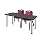 Regency 66"L x 24"W Kee Training Table- Grey/ Chrome & 2 'M' Stack Chairs- Burgundy (MT6624GYPCM47BY)~#|#~sp12068253_sc7