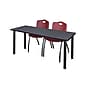 Regency 66"L x 24"W Kee Training Table- Grey/ Black & 2 'M' Stack Chairs- Burgundy (MT6624GYPBK47BY)~#|#~sp12068257_sc7