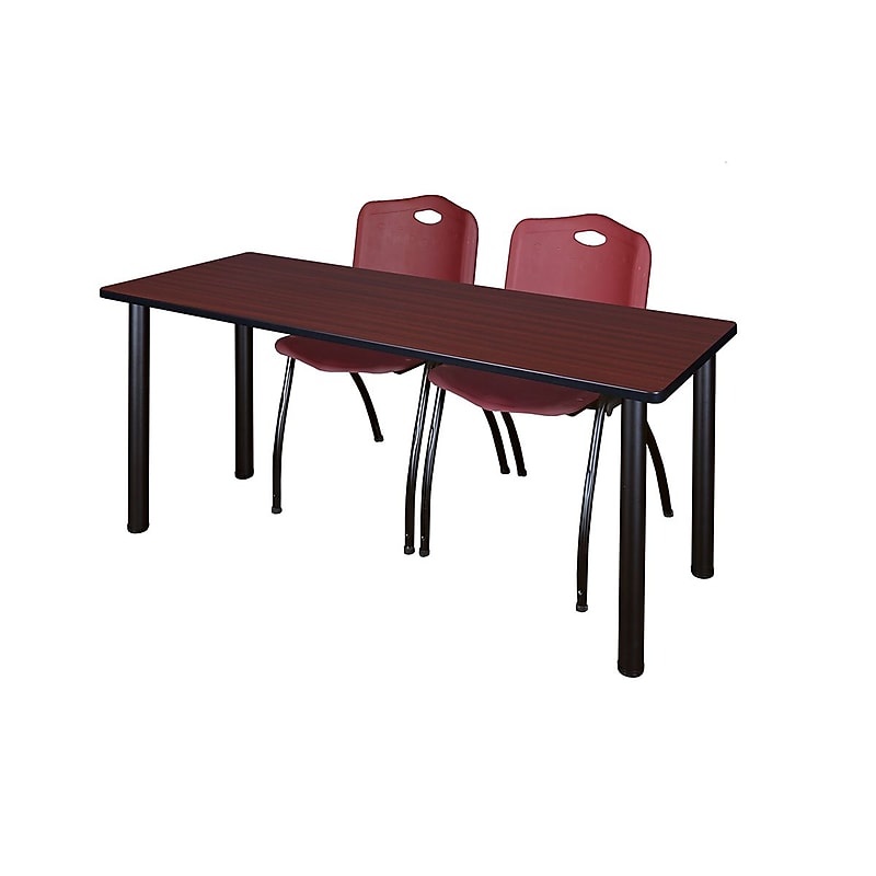 Regency 72"L x 24"W Kee Training Table- Mahogany/ Black & 2 'M' Stack Chairs- Burgundy (MT7224MHPBK47BY) image 1