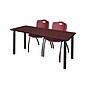 Regency 72"L x 24"W Kee Training Table- Mahogany/ Black & 2 'M' Stack Chairs- Burgundy (MT7224MHPBK47BY)~#|#~sp12068565_sc7