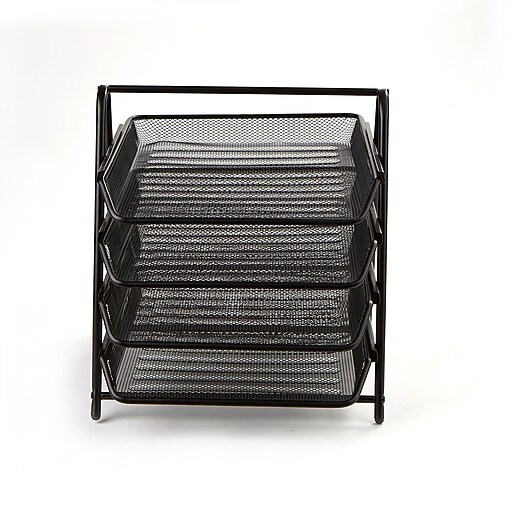 Mind Reader 4 Tier Steel Mesh Paper Tray Desk Organizer, Black (4TPAPER